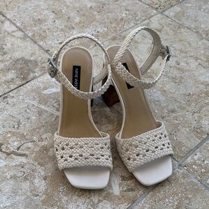 Nine West Cream Ankle Strap Sandal Heels